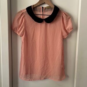 Vera Wang Pink Blouse with Black Peter Pan Collar